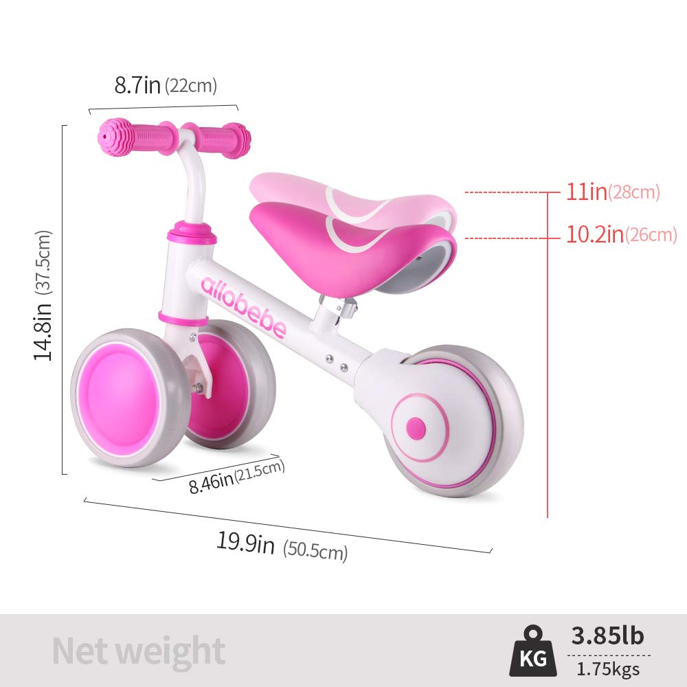Baby Balance Bike, Cute Toddler Bikes 12-36 Months Gifts for 1 Year Old Girl Bike to Train Baby from Standing to Running with Adjustable Seat Silent & Soft 3 Wheels